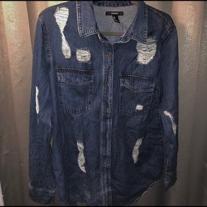 Distressed jean long sleeve